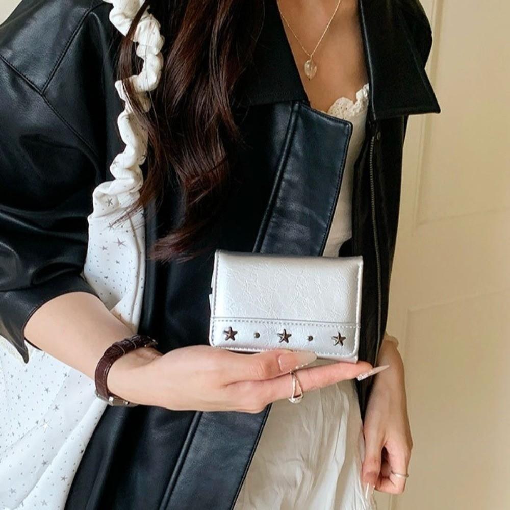 PU Coin Pocket Ultra Thin Cash Wallet Y2K Star Rivet Trifold Wallet Student