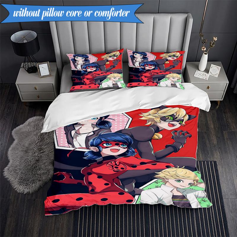3PCS Mira-culous Adventures Bedding Set,Including 1pc Duvet Cover And 2pcs Pillowcases Perfect for Bedroom, Dormitory, Fan Christmas gift