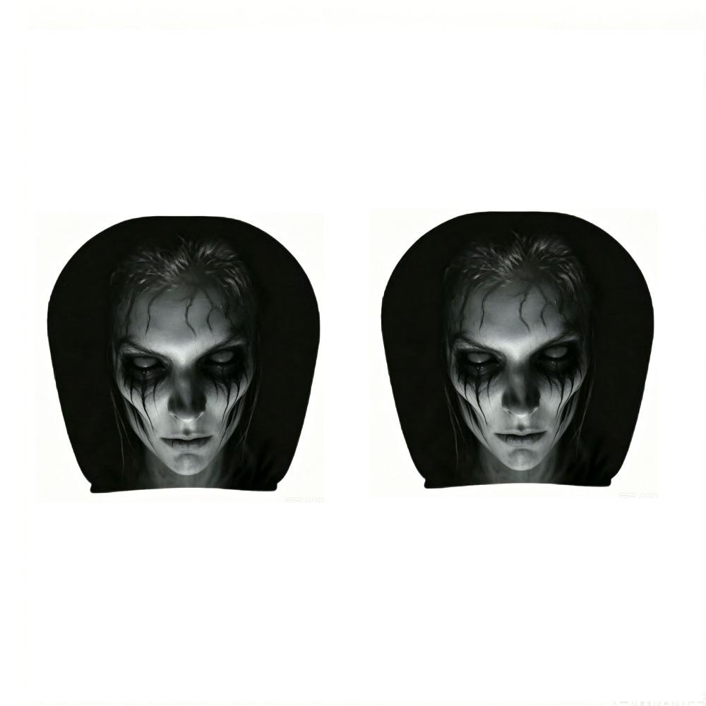 2PCS Full Coverage Ghost Car Pillowcase Stain-Proof Seat Headrest Protectors Family Road Trips
