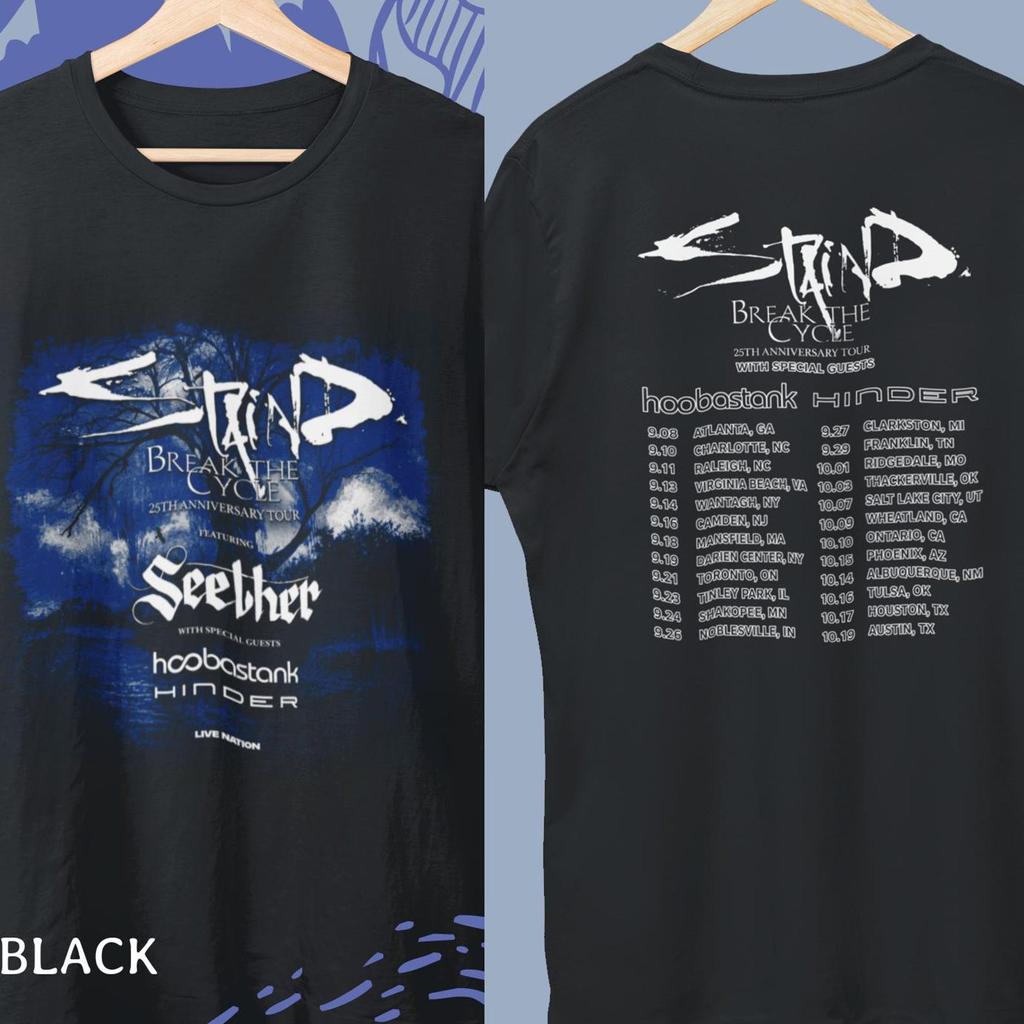 Унисекс Футболка Staind Break The Cycle Tour 2026, Футболка с принтом к 25-летию рок-группы, Винтажная футболка с концерта альтернативного металла, Подарок фанату