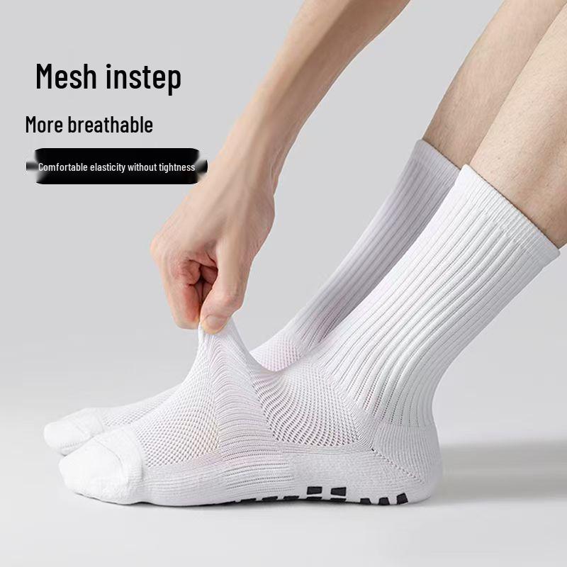 Solid Color Non-Slip Football Socks - Unisex, Shock-Absorbing, Mid-Calf, Breathable, Wear-Resistant Sports Socks with Towel Bottom Grip.