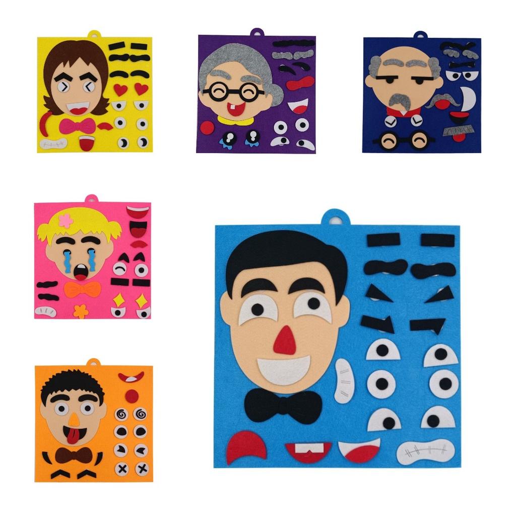 Набор фетровых пазлов для изменения эмоций для детей, сделай сам, нетканый материал с чертами лица