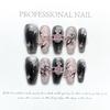 HANDMADE Long Trapezoid Coffin Shape Artificial Nail Babes Sparkling Black Flame Gothic Dark Cool World-weary Smoky Style Phototherapy Nails Reusable