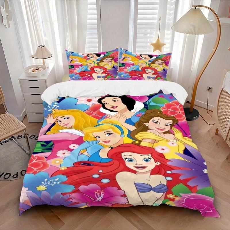 3pcs Disney Princesses Floral Bedding Set, Including 1 Quilt Cover and 2 Pillow Shams, Without Filling, Soft and Comfortable Home Bedroom Fa