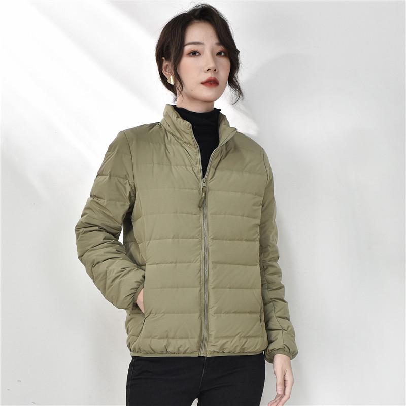 Down jacket women's stand-up collar long-sleeved slim-fitting seamless short white duck down zipper jacket casual versatile