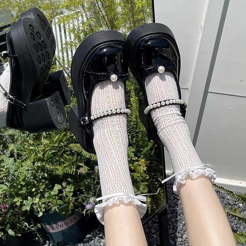 Французский стиль с юбкой JK маленькие кожаные туфли женские туфли-лодочки 2025 лето новые туфли Сяосянфэн на толстом каблуке толстой подошве увеличивающие рост туфли Мэри Джейн