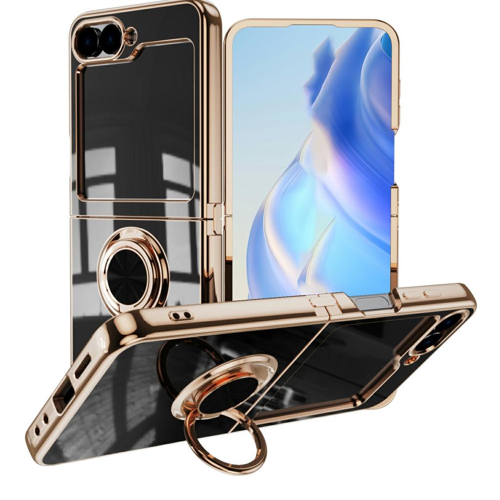 For Samsung Galaxy Z Flip5 5G Case Precise Cutouts 6D Electroplating TPU Phone Cover with Ring Holder