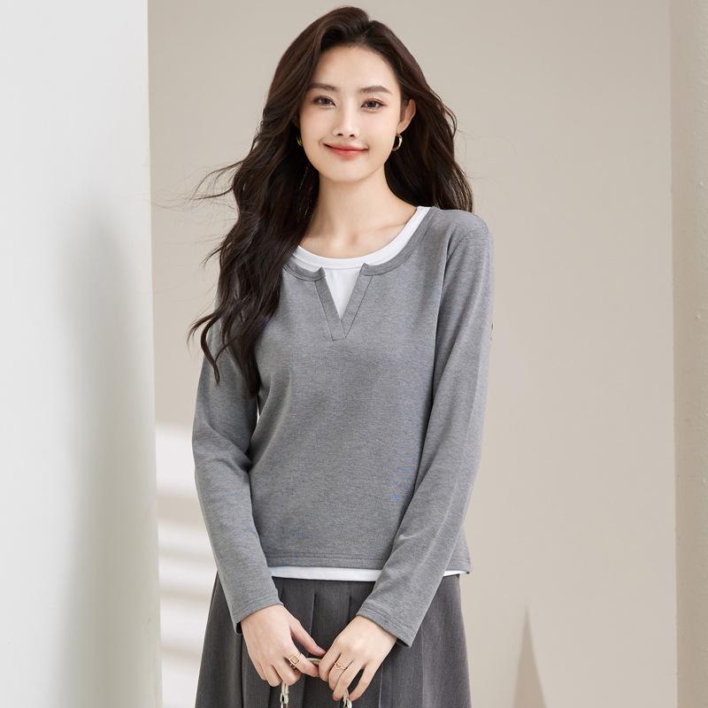 Women's Spring Fashion Simple False Two Comfortable Bottom Slim Slim Sleeved Top