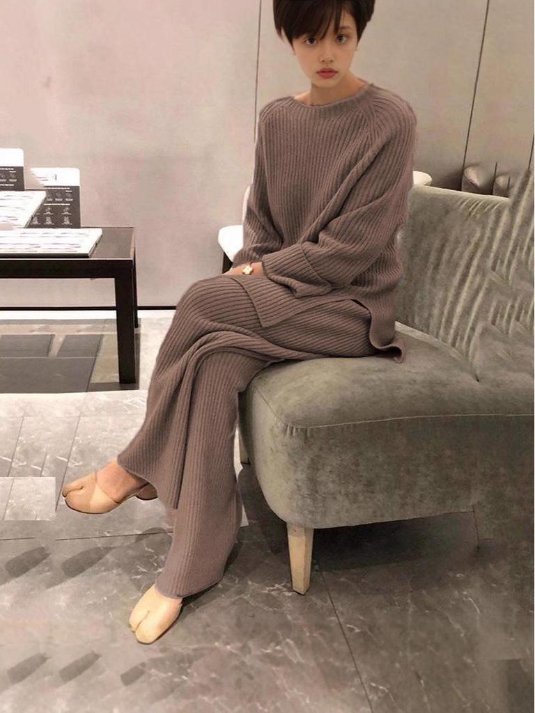 Женский повседневный вязаный комплект из двух предметов с длинным рукавом, однотонный, для осени/зимы 2025