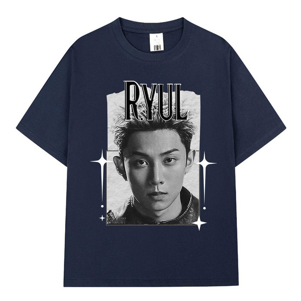 Корейская K-pop Хип-хоп Группа Lngshot RYUL Футболка Унисекс Женская Одежда Мода Харадзюку Оверсайз Хлопок Короткий Рукав Футболки Подарки для Фанатов
