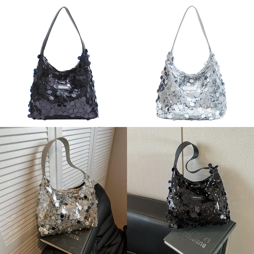 Fashionable Small Square Bag With Bright Sequins And Polyester Lining For Street Style Outfits