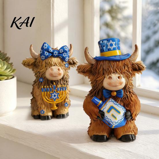 Handcrafted Desk Accessory 2Pcs Magic Cow Figurines, Creative Resin Animal Statue with Wizard Theme, Gift for Lovers Shelf Home Decor, 2-Pack, Unique