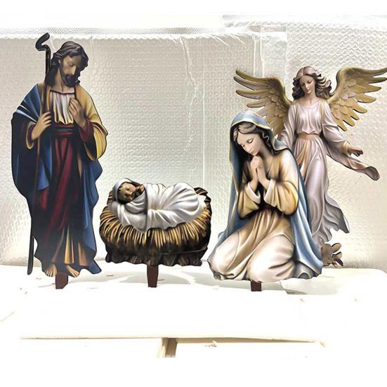 1 Набор Деревянные Колышки для Рождественского Вертепа Садовые Рождественские Уличные Украшения Иосиф Мария Младенец Иисус Колышки Святого Семейства для Дворов Газонов Декора