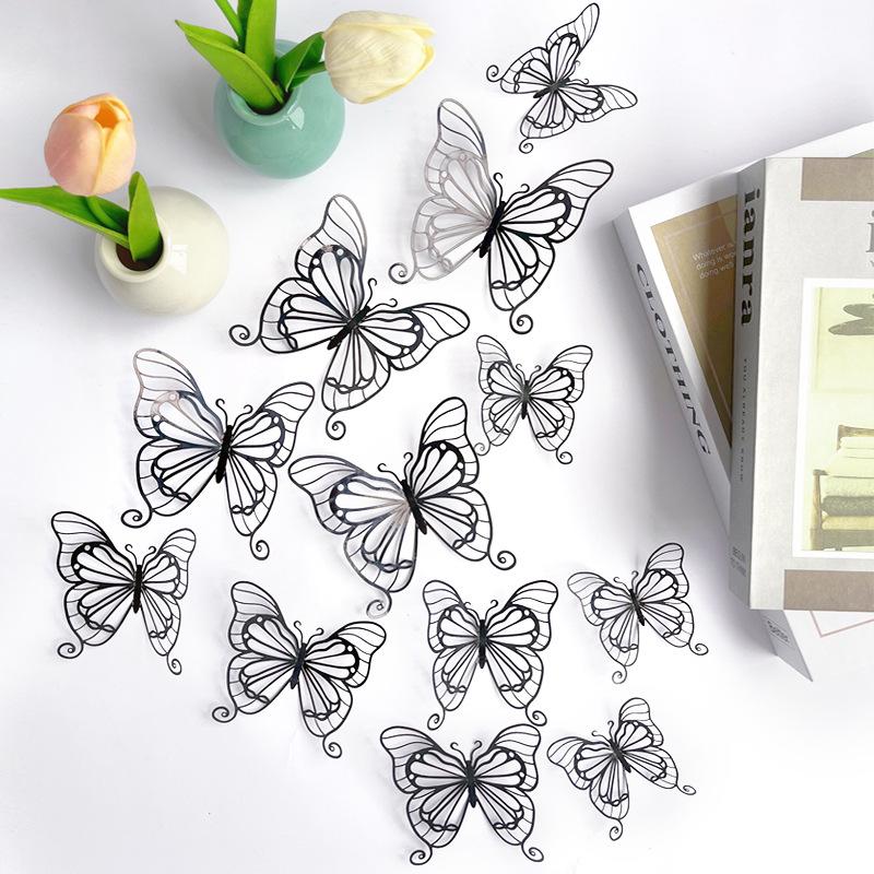 3D  12 PCS Hollow Butterfly Wall Decals Polka Dot Stickers for Kids Room Living Room Holiday Festival Decoration