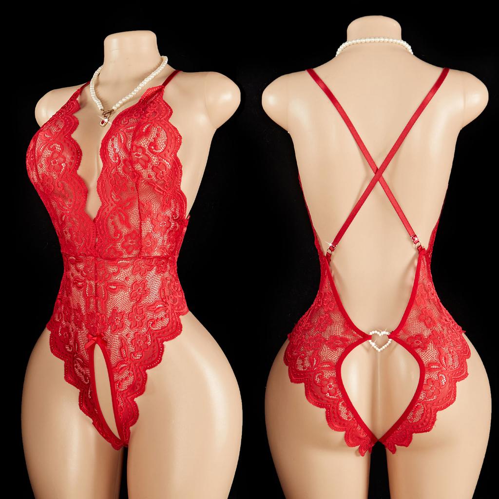 Сексуальное женское кружевное боди без ластовицы, прозрачное порно, с глубоким V-вырезом, без бретелей, с открытой спиной, пижама, комплект нижнего белья с открытой грудью, экзотическая одежда