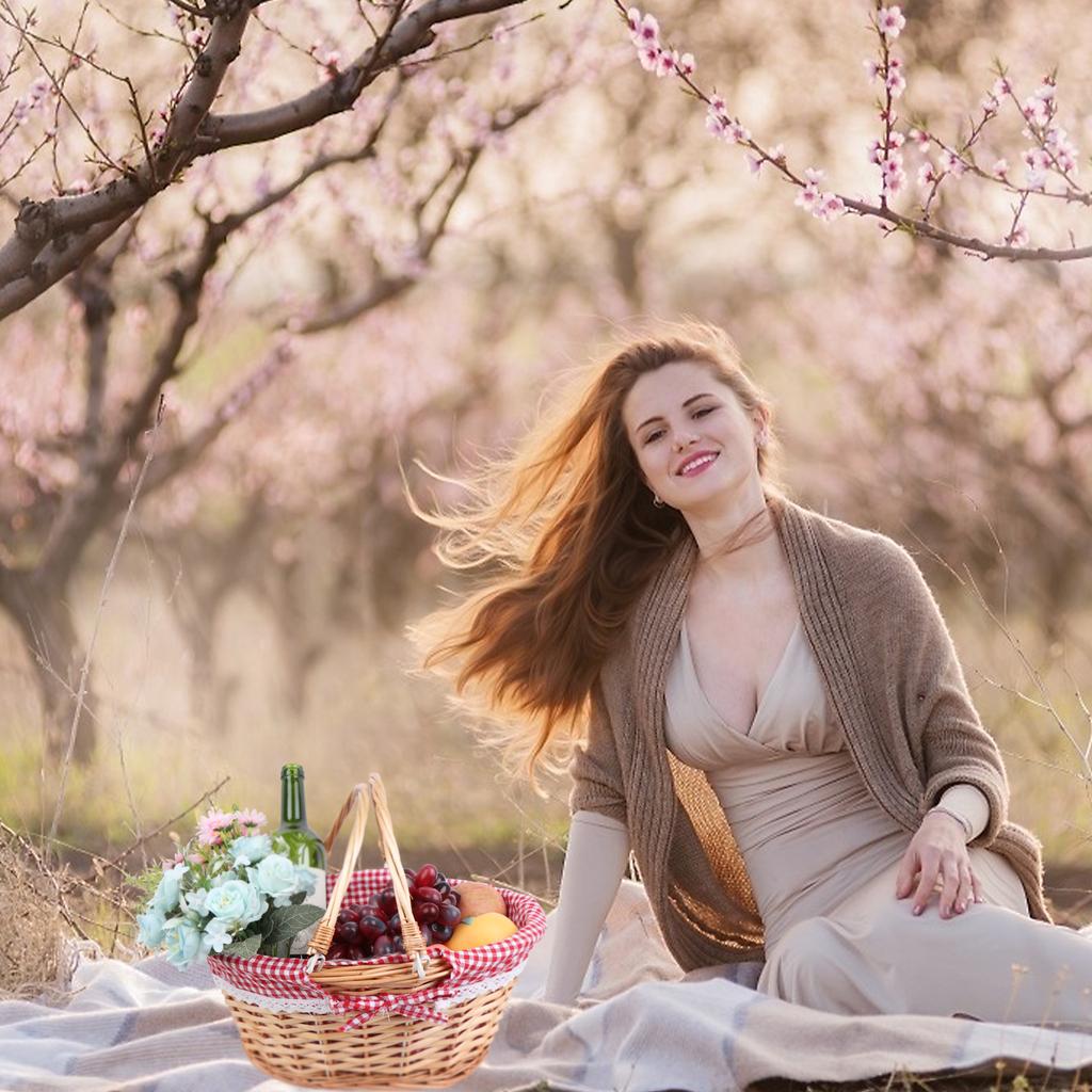 Плетеная корзина для пикника с двойными складными ручками, корзина для пикника из ивы