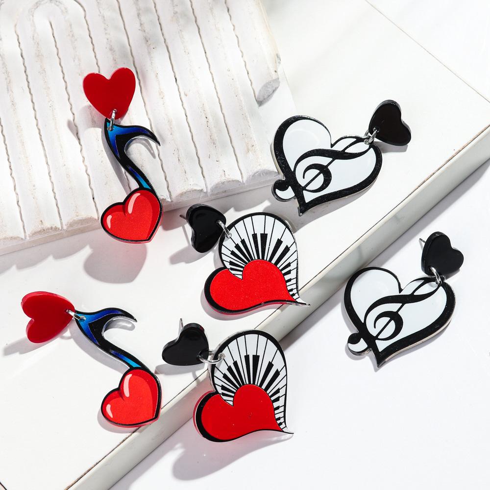 New Music Love Heart Acrylic Earrings for Women Creative Musical Note Peach Drop Earring Trendy Jewelry Valentine's Day Gifts