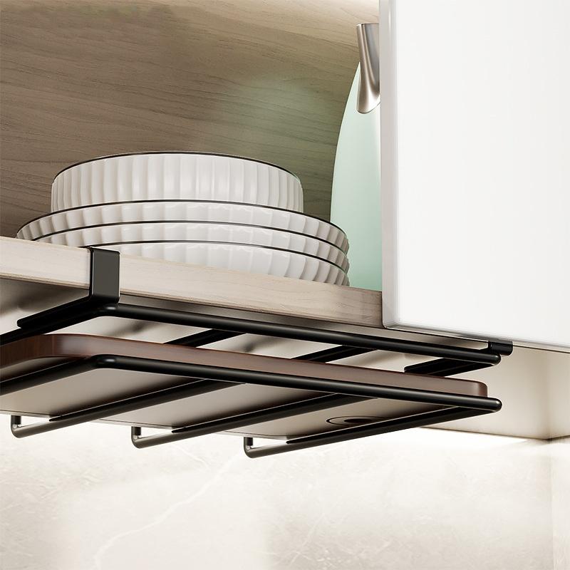 Подвесная стойка под кухонным шкафом, органайзер для бытовых вещей, подставка для разделочных досок с крючками, держатель для крышек кастрюль, стойка для хранения