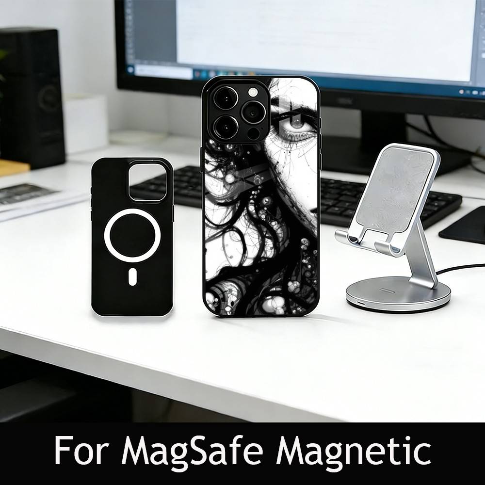 Чехол для телефона с линейным рисунком Для iPhone17,16,15,14,13,12,11 Plus,Pro Магнитный Для Magsafe Беспроводная зарядка