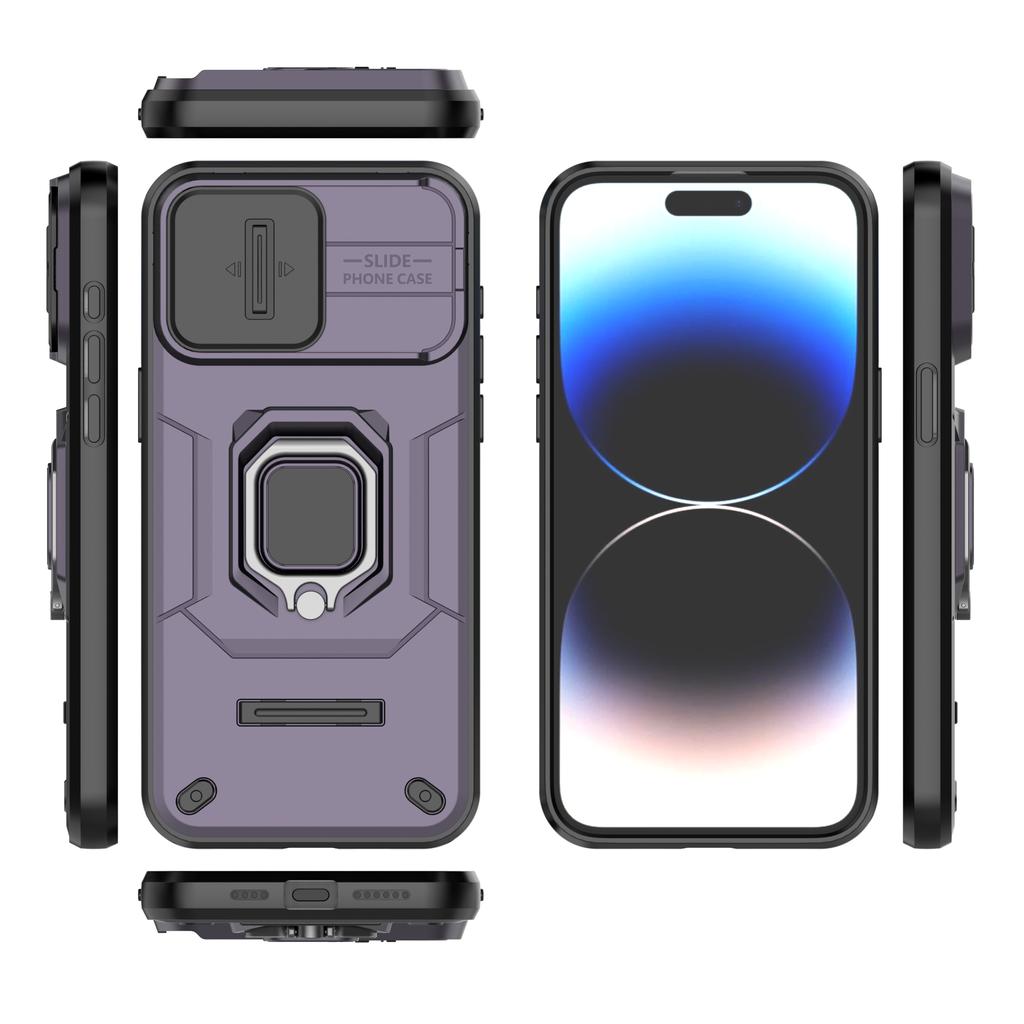 Ring Stand Rotating Slide Camera Lens Military Grade Armor Case For Iphone 16 15 14 13 Pro Max Plus Back Cover