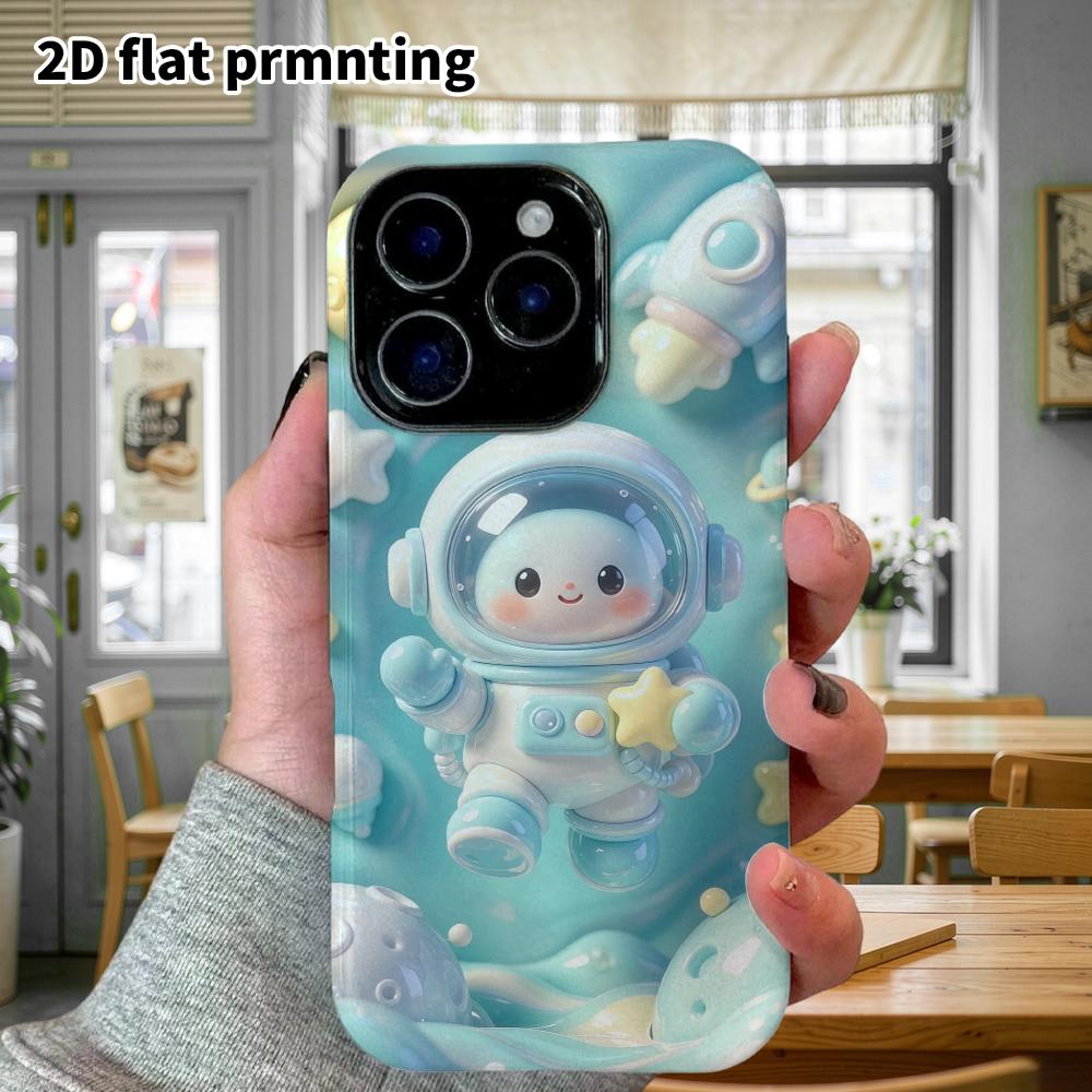 Phone case: 2D flat design suitable for iPhone 18 17 16 15 14 13 Pro protective case, mini astronaut, perfect Christmas and Halloween holiday gift