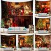 Home Decor Tapeçaria De Natal Christmas Eve Interior Decoration Printed Polyester Tapestry Wall Hanging Wall Art Backdrop Fabric