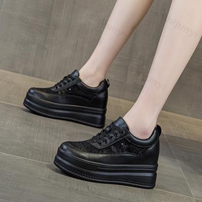 2025 Весна Лето Женская обувь Новая Увеличение высоты Удобная Белая обувь Женская Обувь на высоком каблуке Дышащая сетка Кружево Повседневная обувь