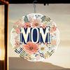 360° Rotating Metal Wind Chime - Elegant Floral Design with 'MOM' Engraving, Hexagonal Reflective Outdoor Hanging Decor for Mother's Day