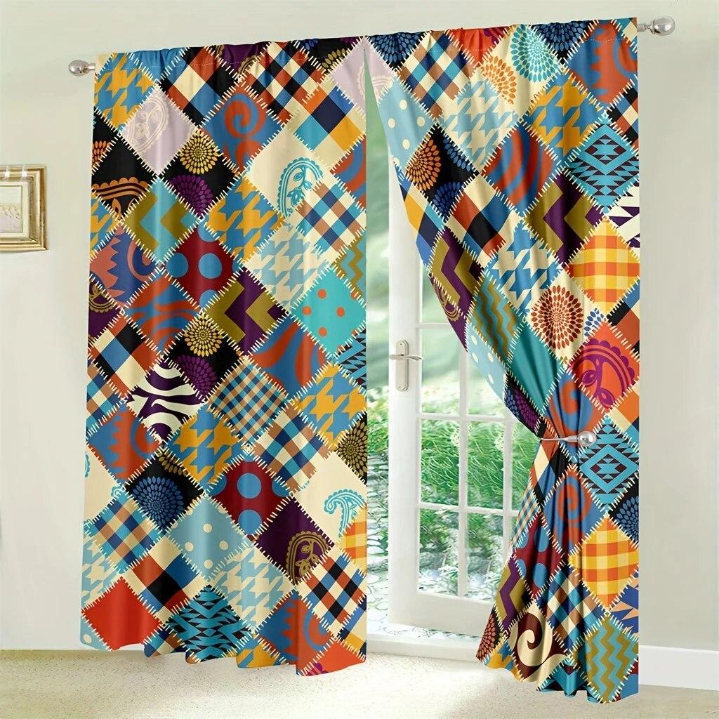 2 шт., цветочные шторы в стиле бохо, богемные красочные цветочные узоры, оконные шторы, карманные шторы для окон для дома, спальни, гостиной