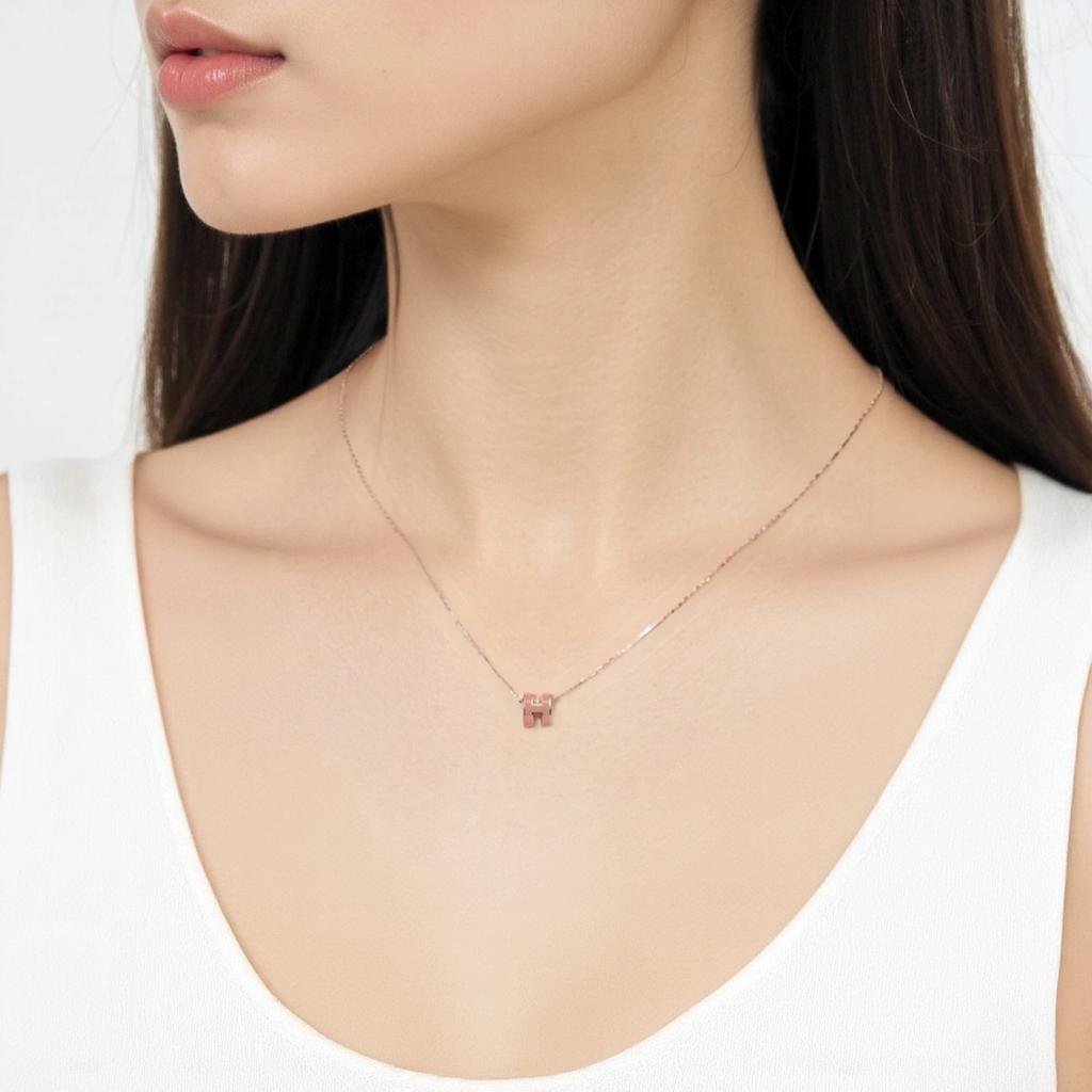 Hermes Pop H Series Logo Design Necklace Unisex necklace Pink Apricot H147992FOF2