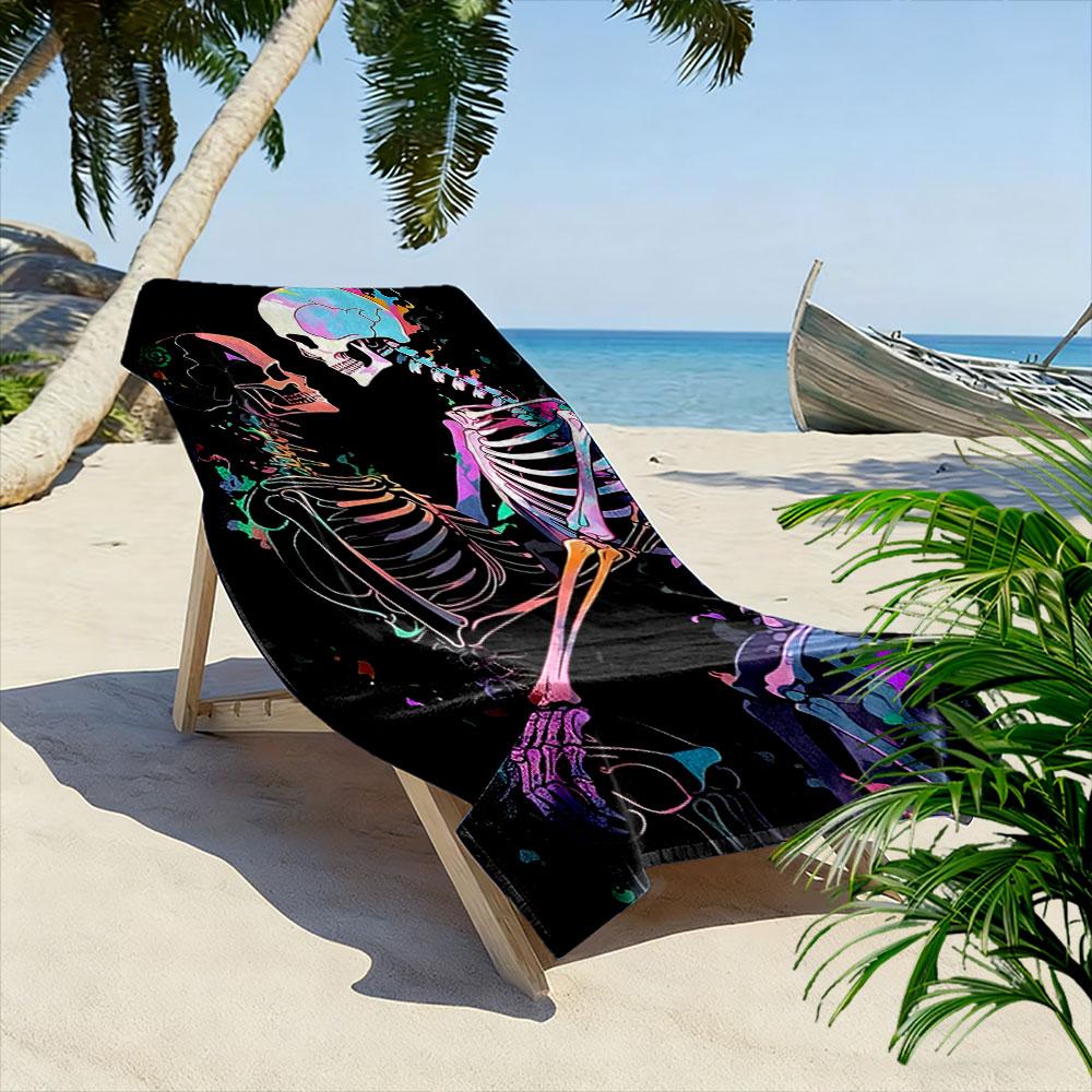 Vivid skeletal romance dance Print beach towel, quick drying, suitable for travel, outdoor sports, jogging, the beach and swimming, gift