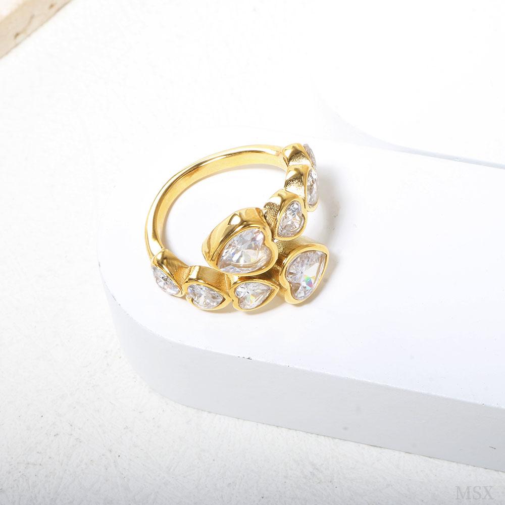 JOVO LOVE Кольца в форме сердца золотого цвета из нержавеющей стали с инкрустацией цирконием в шахматном порядке, регулируемые кольца на палец в стиле панк для женщин, вечерние