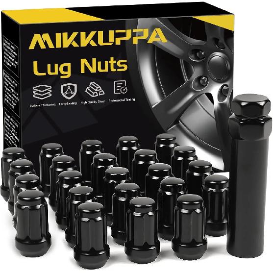 MIKKUPPA 23PCS 1/2-20 Steel Spline Wheel Lug Nuts Closed End with Socket Tool – Black/Chrome Wheel Nuts Kit for Car Truck SUV