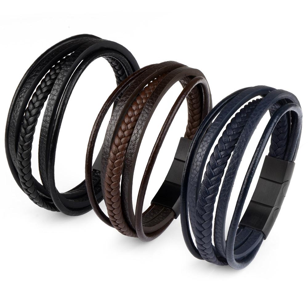New High Quality Genuine Leather Extended Removable Stainless Steel Clasp Bangle