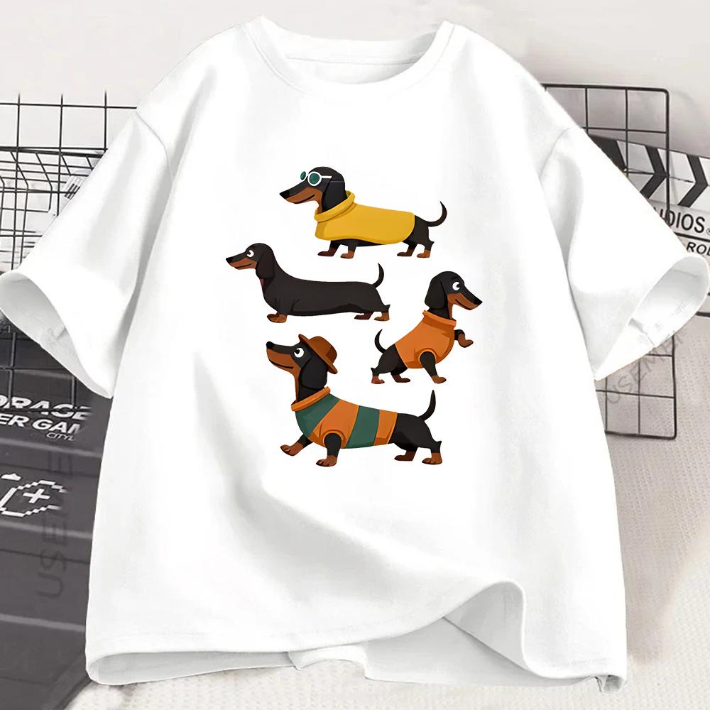 Cute Dachshund Dog Graphic Tshirt Kawaii Weiner Dog Print Tee Summer Short Sleeve Casual Fashion Top for Unisex Girls Kids