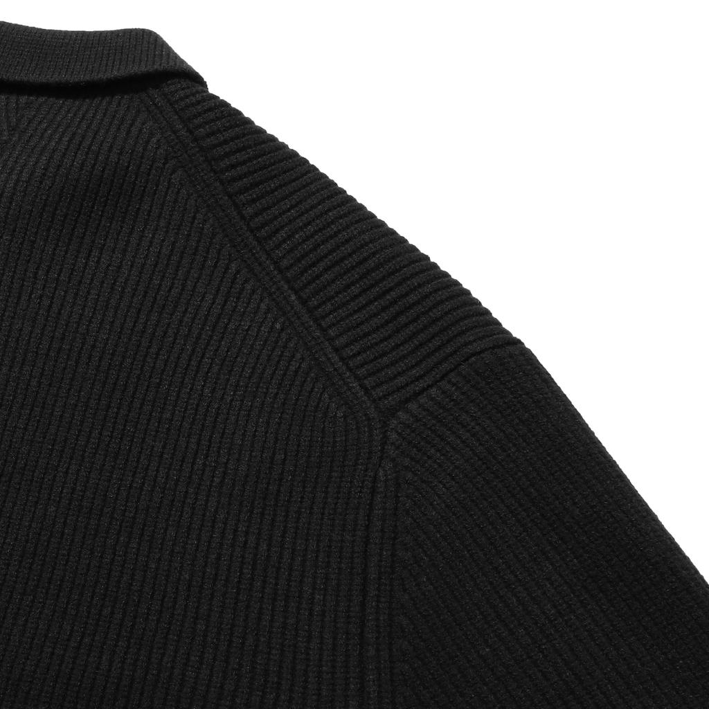 LEDEPT Cashmere Blending Hacci Button Collar Knit [Black]