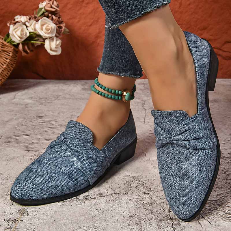 Модные холщовые толстые женские мокасины с бантом на среднем каблуке, прогулочная обувь для женщин 2025 года, зимние туфли-лодочки для платья, для путешествий, Zapatos