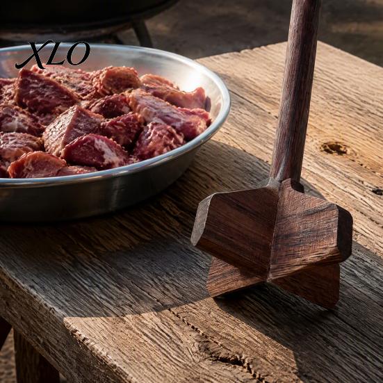 Wooden Potato Masher Wood Masher, Ergonomic Comfortable Grip Manual Beef Chopper Handheld for Avocado Tool, Non-Toxic Durable Utensil Cooking