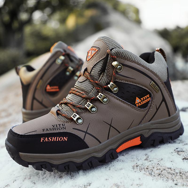 Winter Men's Hiking Boots Warm Waterproof Snow Boots Leather Sneakers Male Outdoor Sports Shoes Plus Size 39-47