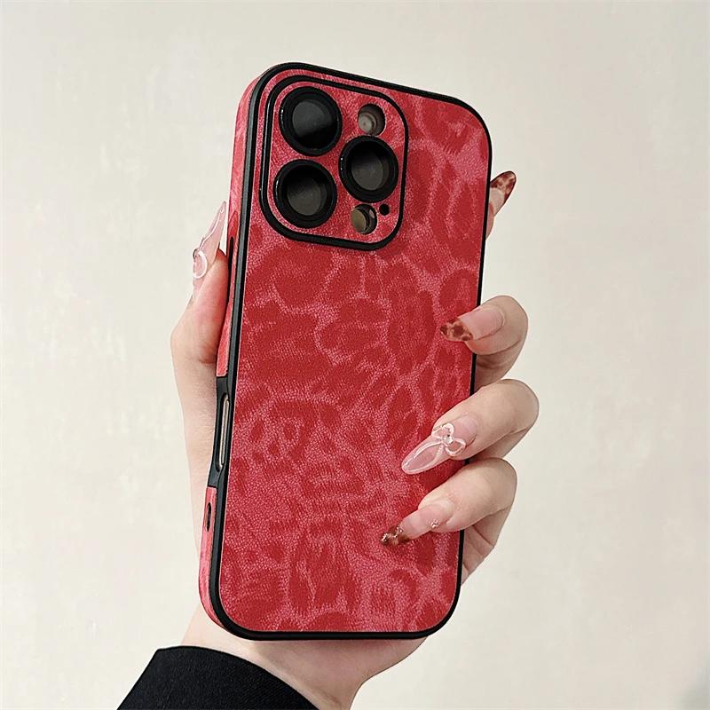 Роскошный Цветной Чехол для Телефона из Кожи с Леопардовым Принтом для iPhone 16 15 14 Plus 13 12 11 Pro Max Матовый Ударопрочный Мягкий Бампер