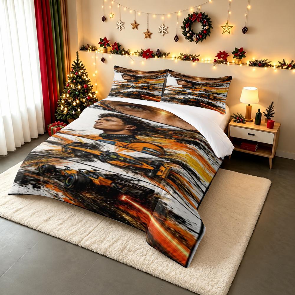 Lando Norris F1 Car Splash Paint Bedding set (1 duvet cover, 2 pillowcases, duvet not included), Four Panel Racing Collage Art Print