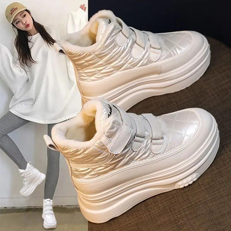 Массивные зимние ботинки для женщин, новые, теплая платформа, горячая, нескользящая, удобная, женская обувь, распродажа Gyaru, зима 2024, тренд, плюш, ПУ