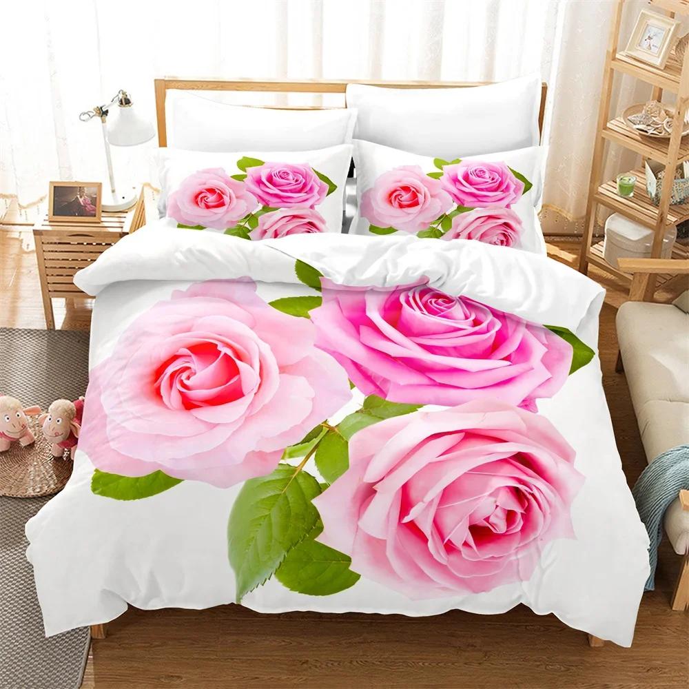 Rose Duvet Cover Set 220X240 for Double Bed Quilt Comforters Cover Pink Floral Bedding Set 3PCS 2PCS Single Beds Queen Full Size