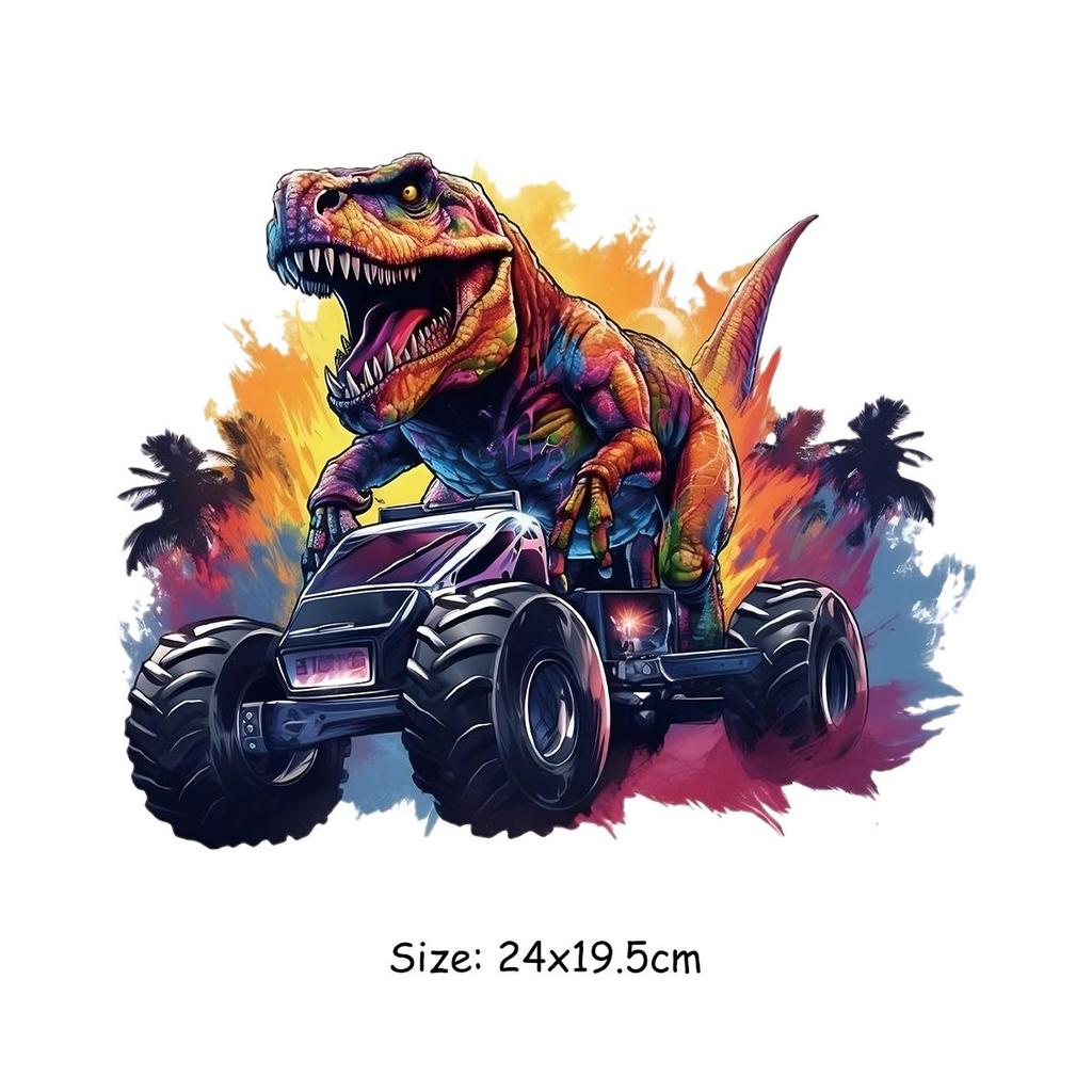 Нашивки с динозаврами, мультяшный грузовик, термоклейкая передача, художественные ремесла, глажка одежды, аппликация, аксессуары «сделай сам», железные нашивки с животными