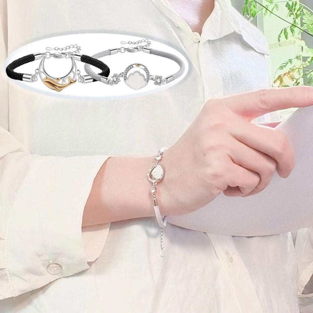 2PCS Light Luxury Lovers Bracelet Crystal Rope Weave Bracelet Couple Moon Bracelet  Couple Gift