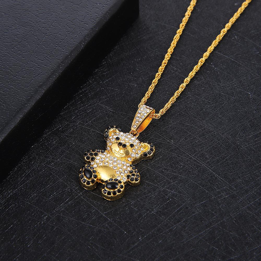 European and American Bear Pendant Animal Panda Pendant Shiny Hip-Hop Jewelry Necklace for Men and Women