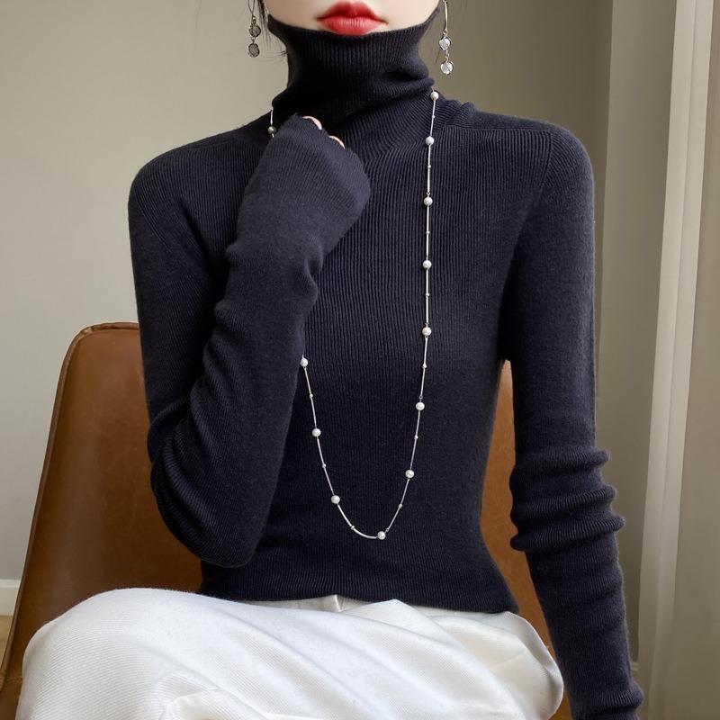 Осенне-зимний женский свитер со сложенным воротником, женский однотонный свитер с утолщенным низом, большой размер, эластичный внутренний женский трикотаж