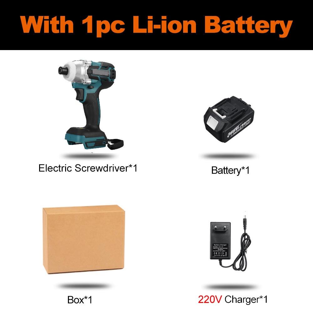 388vf 800N.M Бесщеточная аккумуляторная электрическая ударная отвертка 1/4 дюйма, отвертка, гаечный ключ, электроинструменты с 2 батареями