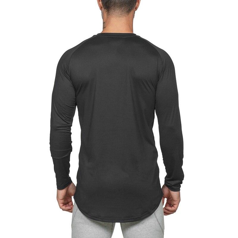 Muscleguys Men's Soft Mesh Long-sleeve Tees Training Fitness Clothes Spring and Autumn Curved Hem Graphic T Shirts