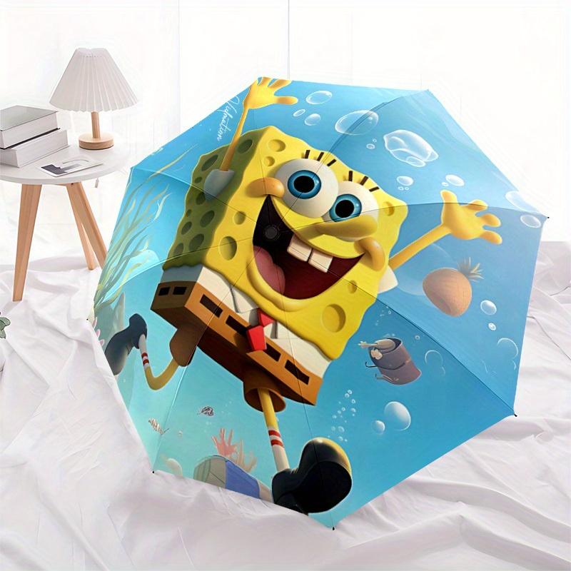 1pc SpongeBob SeaWorld Self-Folding Umbrella, 8-Bone Compact Travel Umbrella, Durable Plastic And Iron Frame089